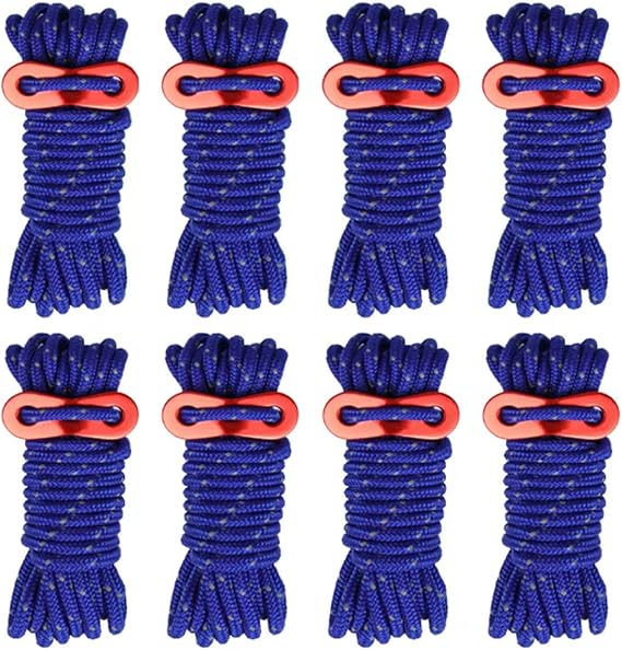 Smithok 8 Pack 4mm Guy Lines Ultralight Tent Cords with Aluminum Adjuster Tensioner Outdoor Camping Guylines Ropes for Tent Tarp,Camping,Hiking Backpacking (Blue)