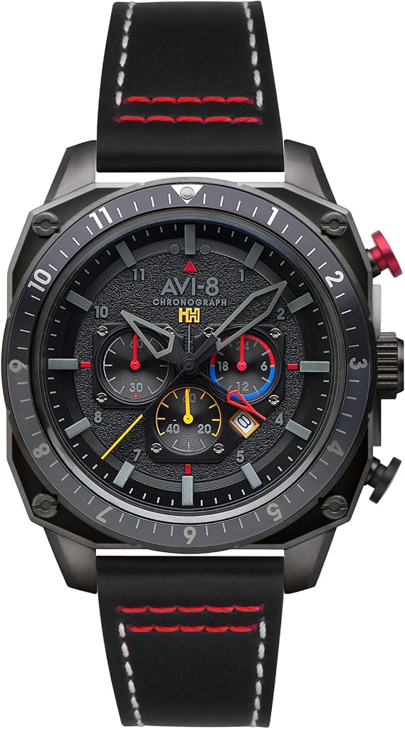 AVI-8 Men's 44mm Hawker Hunter Atlas Dual Time Chronograph Watch with Leather Strap AV-4100