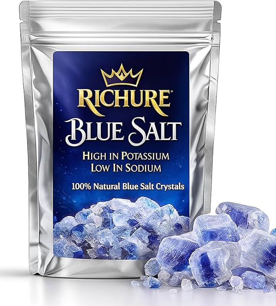 Ancient Blue Salt – 100g Rare Mineral Treasure | High Potassium, Lower Sodium, Pure & Unprocessed | Gourmet-Grade by Richure (3.52 oz) GMO Free