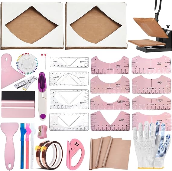 DNSGOOR Sublimation Shirts Tool Kits for Vinyl Alignment with 2 Pcs Heat Press Platen Wrap Cover 16 x 24 Inch for Cricut Heat Press HTV Vinyl Center Designs,Craft Sewing Accessories