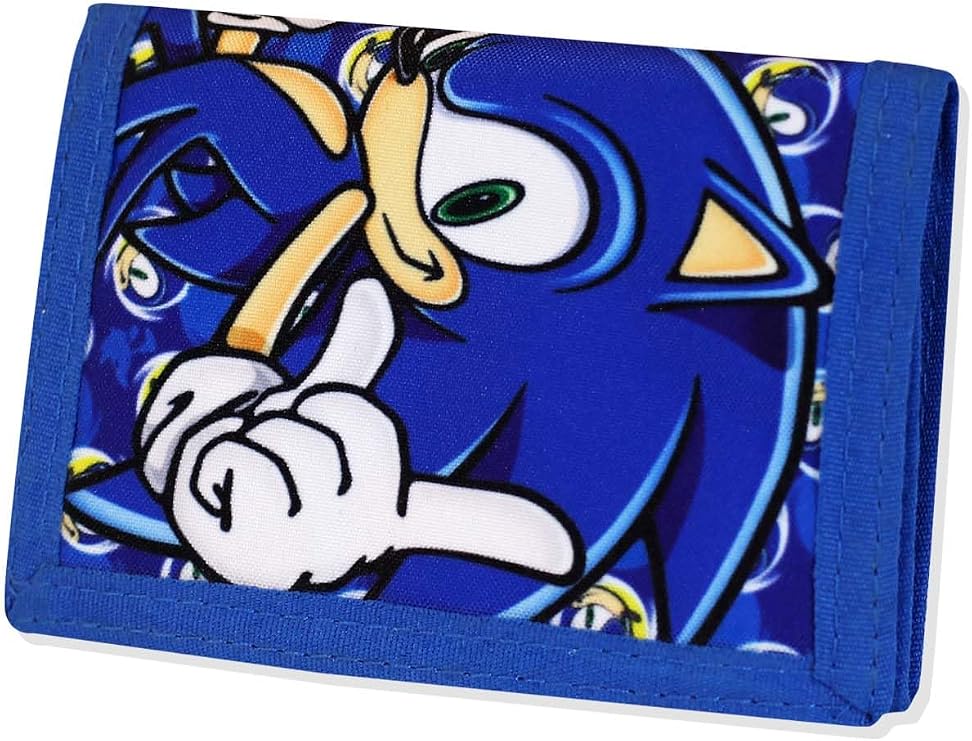Sonic The Hedgehog Wallet for Kids, Boys and Girls Trifold Purse Canvas Hook and Loop Closure Cool Wallets with Zip & Pound Coin Holder.