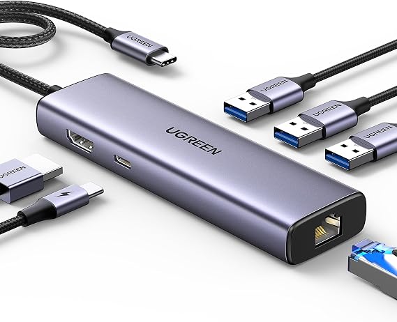 UGREEN Revodok 6 in 1 USB C Hub Gigabit Ethernet Adapter with 4K HDMI