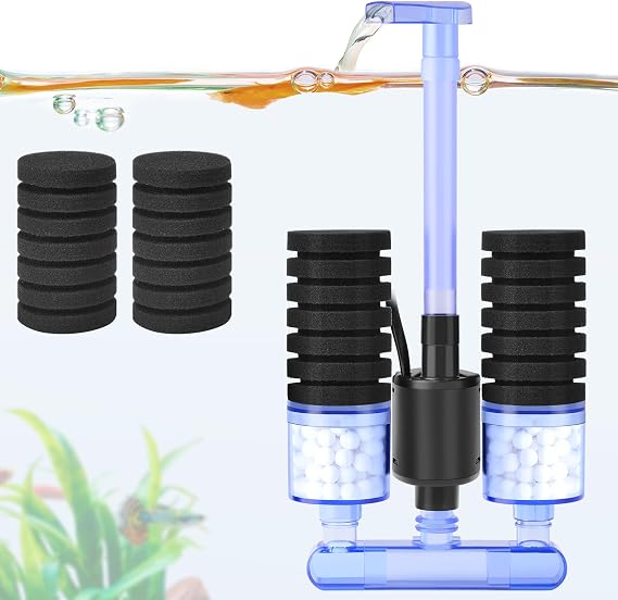 Aquarium Sponge Filter with Water Pump, Quiet Electric Biochemical Filter, with 4pcs Filter Sponge and Ceramic Balls, for up to 150Litres Fish Tank, Turtle Tank, Shrimp Tank