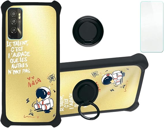 Sky Device Elite A6 Case Compatible with Sky Device Elite A6 Phone Case Cover [with Tempered Glass Screen Protector][Hard PC + Soft Silicone][Ring Support] [Golden Reflect Light] DJH-YHY