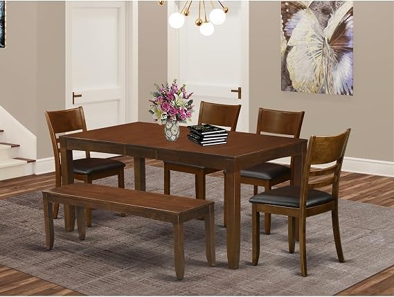 HomeStock Rustic Dining Set - Table with Leaf & Chairs - Farmhouse Kitchen Table Set