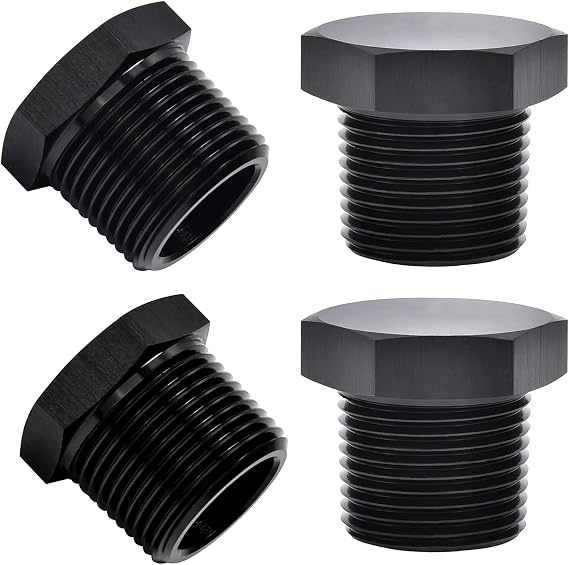 3/8" NPT Plug Male Hex Head Fitting Adapter Aluminum Black Anodized 4PCS