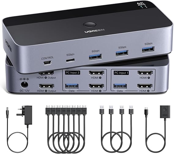 UGREEN HDMI KVM Switch 2 Monitors 2 Computers Support 4K@60Hz