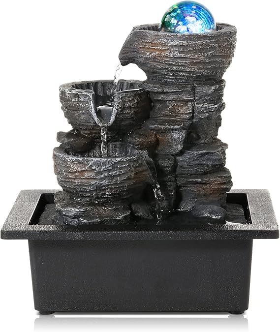 Dyna-Living Water Fountain Indoor Tabletop Waterfall Fountain with LED