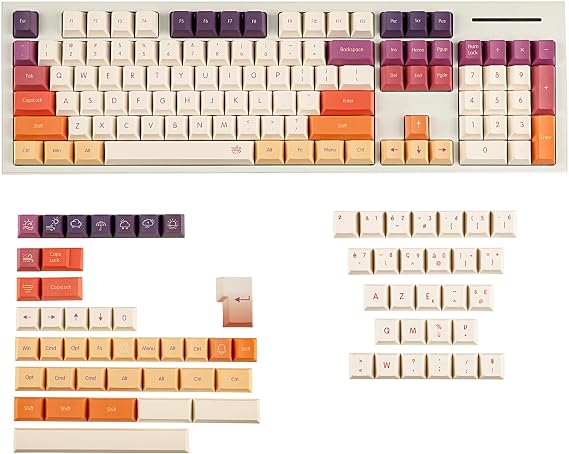 YMDK 1.7mm Thickness German French ISO Cloud Dye Sub Keycaps Thick PBT Cherry Profile Keycap Set for QWERTZ AZERTY MX Keyboard