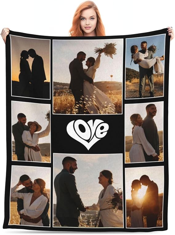 Personalised Blanket with Photo - Custom Picture Throw for Couple Gifts Customised Flannel Blankets for Adult Kid Birthday Fathers Mothers Valentines Day Gift (60"x50")