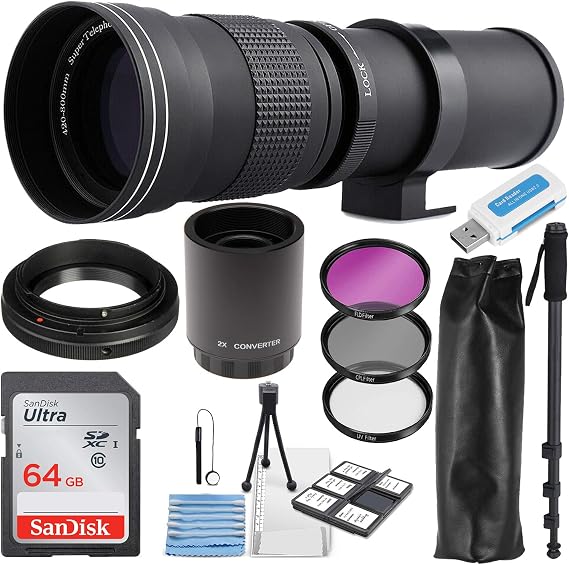 Commander Optics Super 420-800mm / 1600mm (with 2X Teleconverter) f/8 Manual Telephoto Lens Zoom for Canon EOS EF-S DSLR Cameras + Photo Essential Accessory Kit