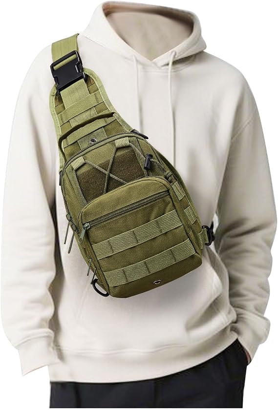 Tactical Backpack for Men, Waterproof Military Sport Bag Pack Crossbody Sling Backpack Tactical Bag for Every Day Carry, Green