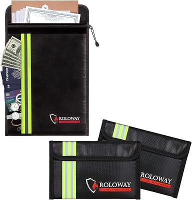 ROLOWAY Fireproof Document Bags with Reflective Strip & Fireproof Money Bags with Reflective Strip