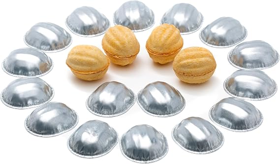 Walnut Cookie Mold for Baking - Pastry Oreshki Mold 24 Pcs - Oreshki Maker Mini Metal Mold - Pastry Cookie Nutletss Set - Non-Stick Cookie Form for Sweet Nuts, 1.97"x1.77"