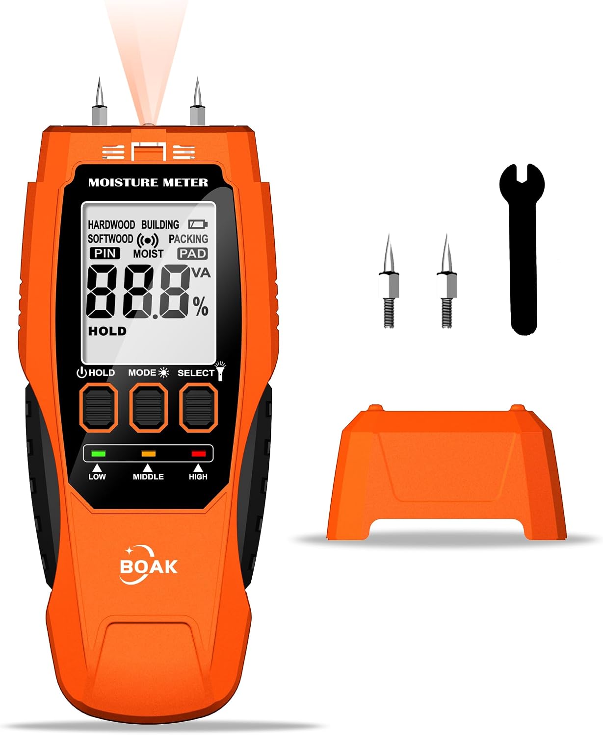 BOAK 2 in 1 Pin & Pinless Moisture Meter,Moisture Test Kit for Home With Self-Testing,Water Leak Detector,Moisture Sensor for Firewood,Drywall Mold Detector With Illumination and Alert