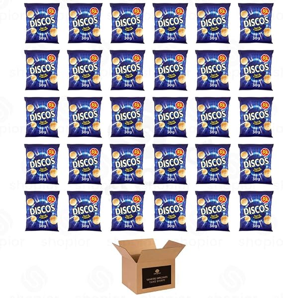 Discos Crisps Multipack | Cheese & Onion, Salt Vinegar, Prawn Cocktail, Pickled Onion| Bold Flavour, Crunchy Snack for Lunchboxes, Office, School (Salt & Vinegar 55p - 30g x 30Pack)
