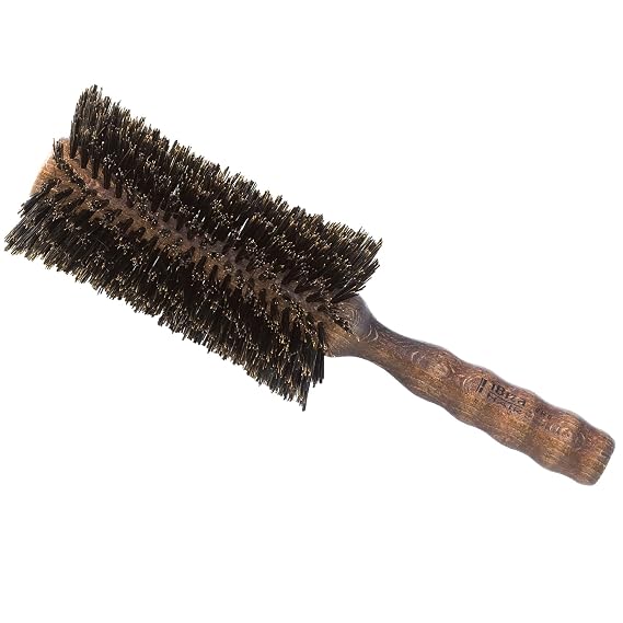 Ibiza Hair - Round Boar Bristle Brush (H6-80mm) | Swirled Hybrid Boar & Nylon Bristles; Hardwood Handle | Irregular Curls, Straight Hair | Add Texture, Shine to Frizzy Strands