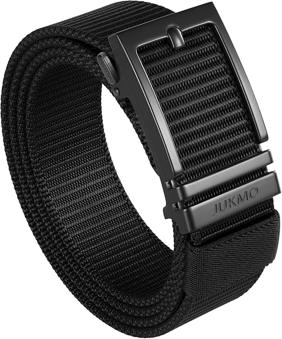 JUKMO Men's Ratchet Golf Nylon Web Belt Automatic Slide Buckle in Gift Box | Zinc Alloy Buckle with Micro-Adjust & Trimmable Webbing