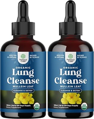 Organic Mullein Drops for Lungs - Lung Detox & Cleanse with Marshmallow Root Extract & Plantain Leaf for Respiratory Lung Health - Mullein Leaf Tincture Drops for Breathing Support - 4 Fl Oz 2 Pack