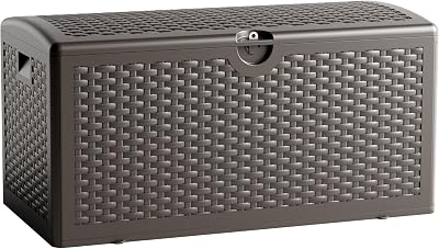 80 Gallon Resin Storage Box, All-Weather, Lockable Multi-Purpose Deck Box for Outdoor Cushions, Patio Items, and Garden Equipment, Pure Brown