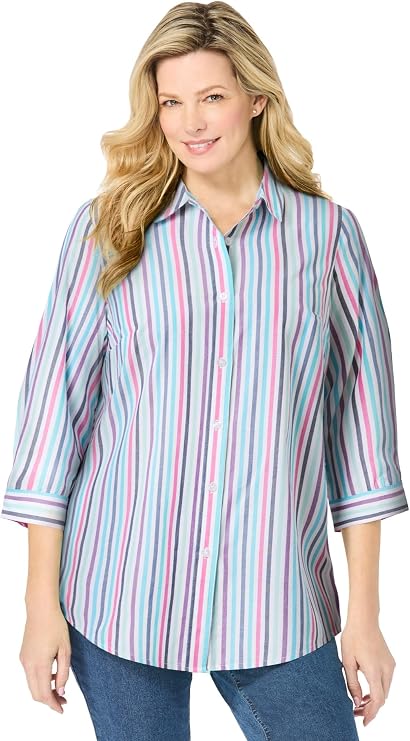 Woman Within Perfect Three Quarter Sleeve Button-Down Tunic | Women's Plus Size