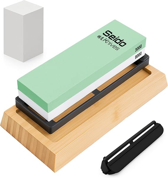 Seido 3000/8000 Grit Whetstone Sharpening Kit with Bamboo Holder