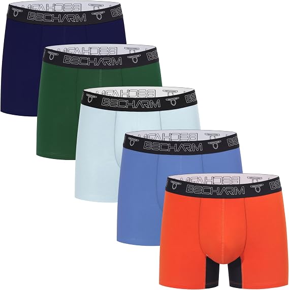 BECHARM Mens Boxer Briefs Cotton Trunks Short Leg Underwear No Fly 5 Pack