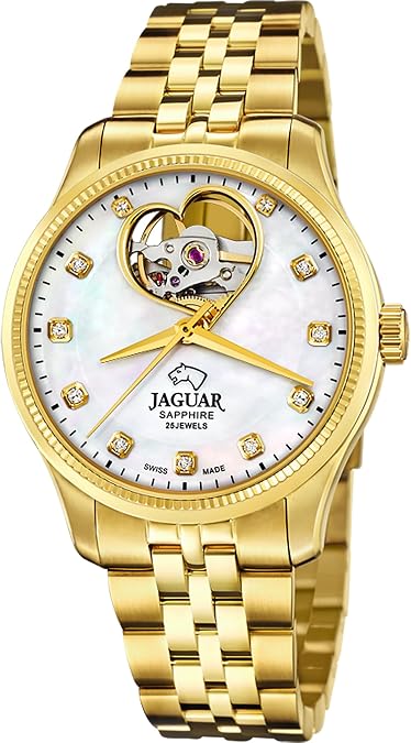 JAGUAR Swiss Made Women's Automatic Watch in Stainless Steel 316L Gold - Women's Watches - High Resistance Sapphire Crystal - Water Resistant 5 ATM J996/1 with Additional Gift Strap