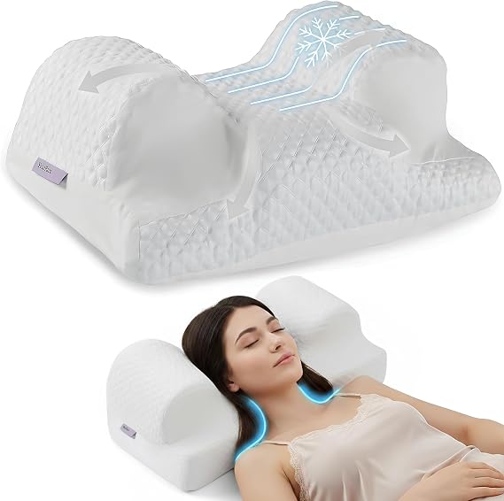 YourFacePillow- Back Sleeper Beauty Pillow, Cervical Neck Pillow, Patented Contour Memory Foam Pillow, Ergonomic Neck, Back and Shoulder Support. Back Sleeping Reduces Pressure on Skin - Cooling