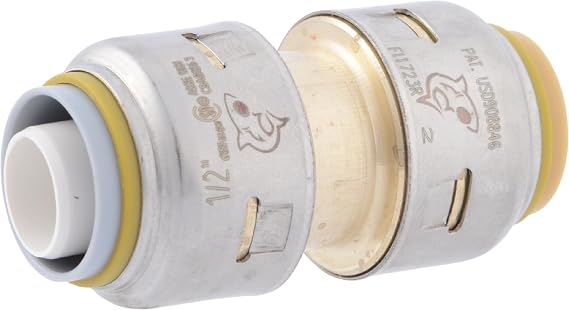 SharkBite Max 1/2 Inch Polybutylene Transition Coupling, Push to Connect Brass Plumbing Fitting, PEX Pipe, Copper, CPVC, PE-RT, HDPE, UR4008A