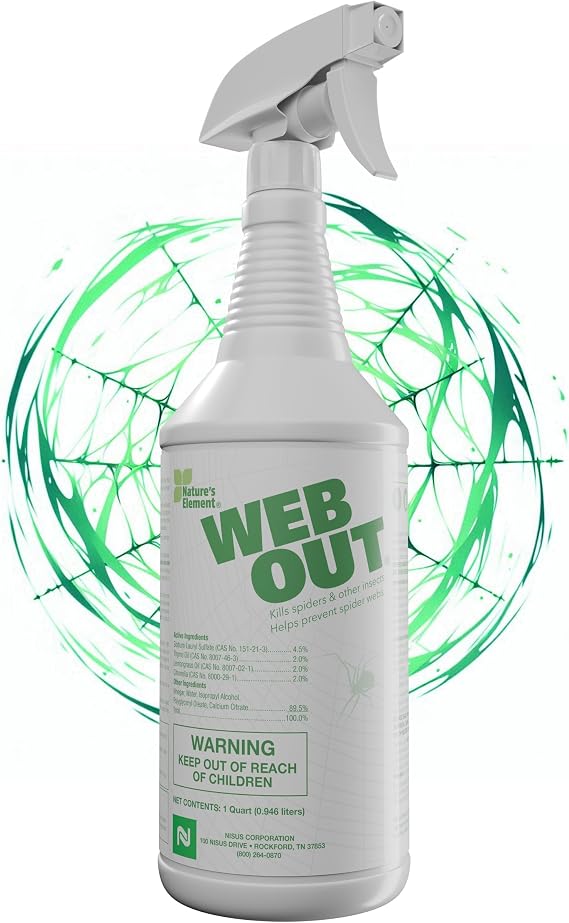 Nisus Web Out Cobweb Eliminator, Ready-to-Use Biodegradable Spray, 1 Quart | Repels Spiders, Ants, Mosquitoes, Cockroaches, Aids in Web Control