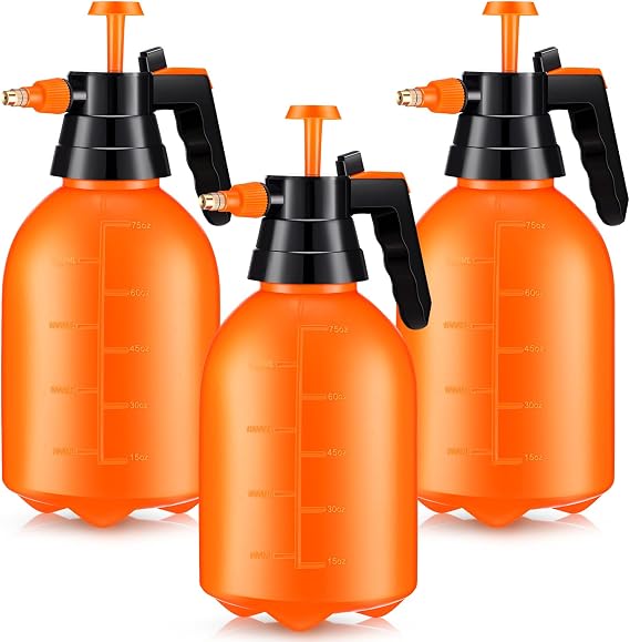 Nuogo 3 Pcs Handheld Pump Sprayer, 2L Manual Garden Pressure Sprayer Pump Spray Bottle with Adjustable Brass Nozzle for Lawn Plants Weeds Spraying Watering(Orange)