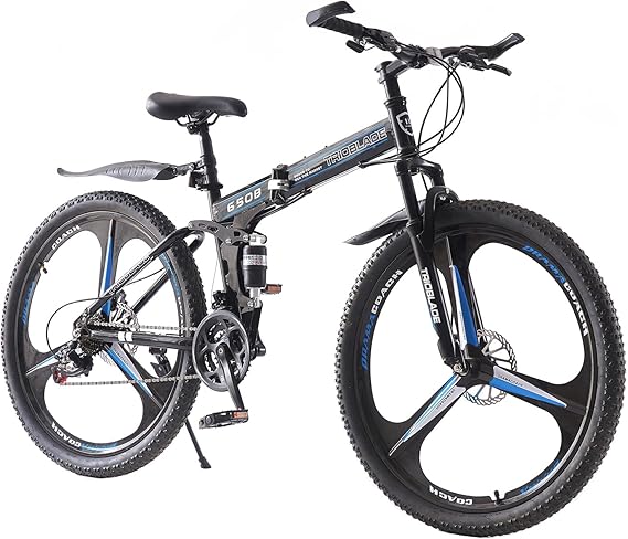 BSTSEL 26 Inch Folding Mountain Bike 3 Spoke Wheels Bicycle,17 Inch Frame Mountain Bicycle - 21 Speeds Disc Brake