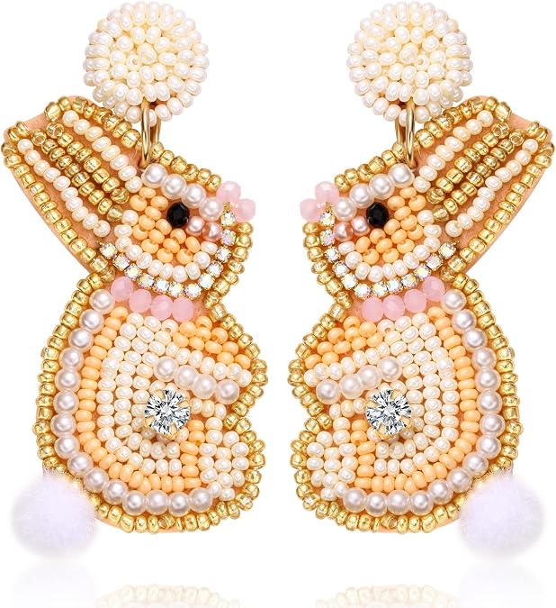 Easter Earrings Beaded Easter Bunny Earring for Women Handmade Cute Rabbit Drop Dangle Earrings Easter Holiday Jewelry Gifts