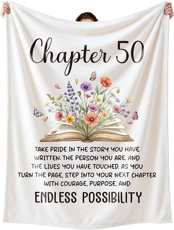 Giftota 50th Birthday Gifts for Women, 50 Year Old Gifts for Women 50th Birthday Gift for Her New Chapter Blanket 50'' x 60'' 50 Birthday Gift Ideas