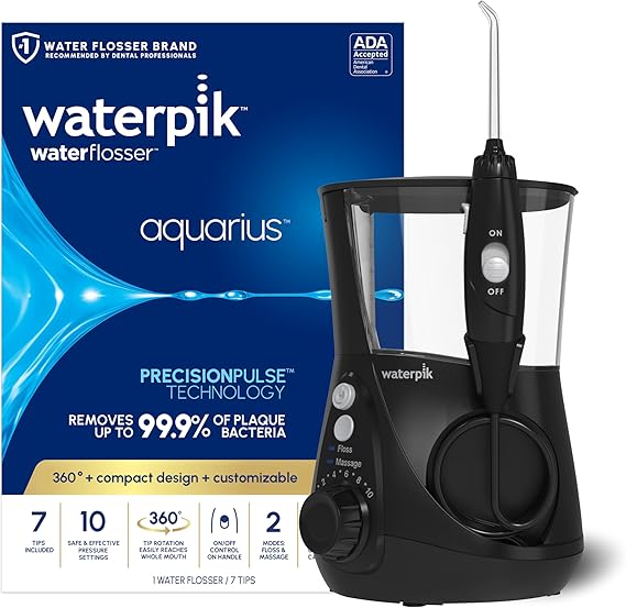 Waterpik Aquarius Countertop Water Flosser with 10 Settings, 7 Tips, Black