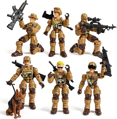 HAPTIME Army Men Action Figures with Weapons, Toy Soldiers for Boys, Plastic Army Toys for Boys 6-8, Birthday Gift for Military Collectors 6Pcs Yellow