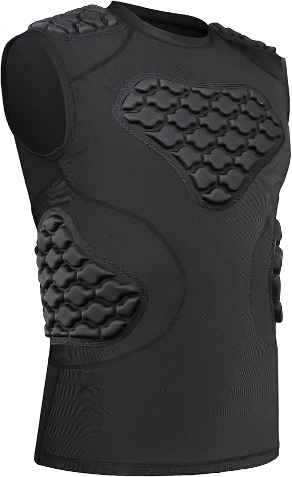 Mens Football Padded Shirt, Baseball Chest Rib Protector Compression Padded Vest, Heart Sternum Guard for Softball Lacrosse