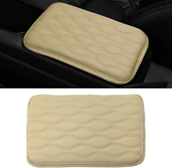 Car Center Console Pad, 12.6"9.8" Comfortable PU Leather Car Armrest Seat Box Cushion Pad, Thickened Waterproof Vehicle Arm Rest Cover Protector, Universal Interior Car Accessories (Beige)