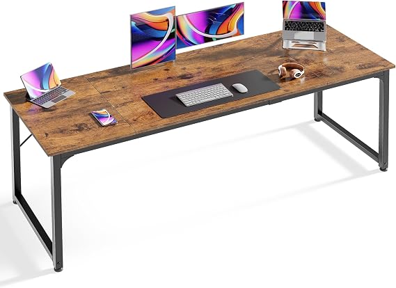 Huuger Computer Desk, 70 Inch Office Desk, Gaming Desk with Storage, Writing Desk Work Desk for Home Office, Study, Long Simple Desk, Large Legroom, Metal Frame, Rustic Brown