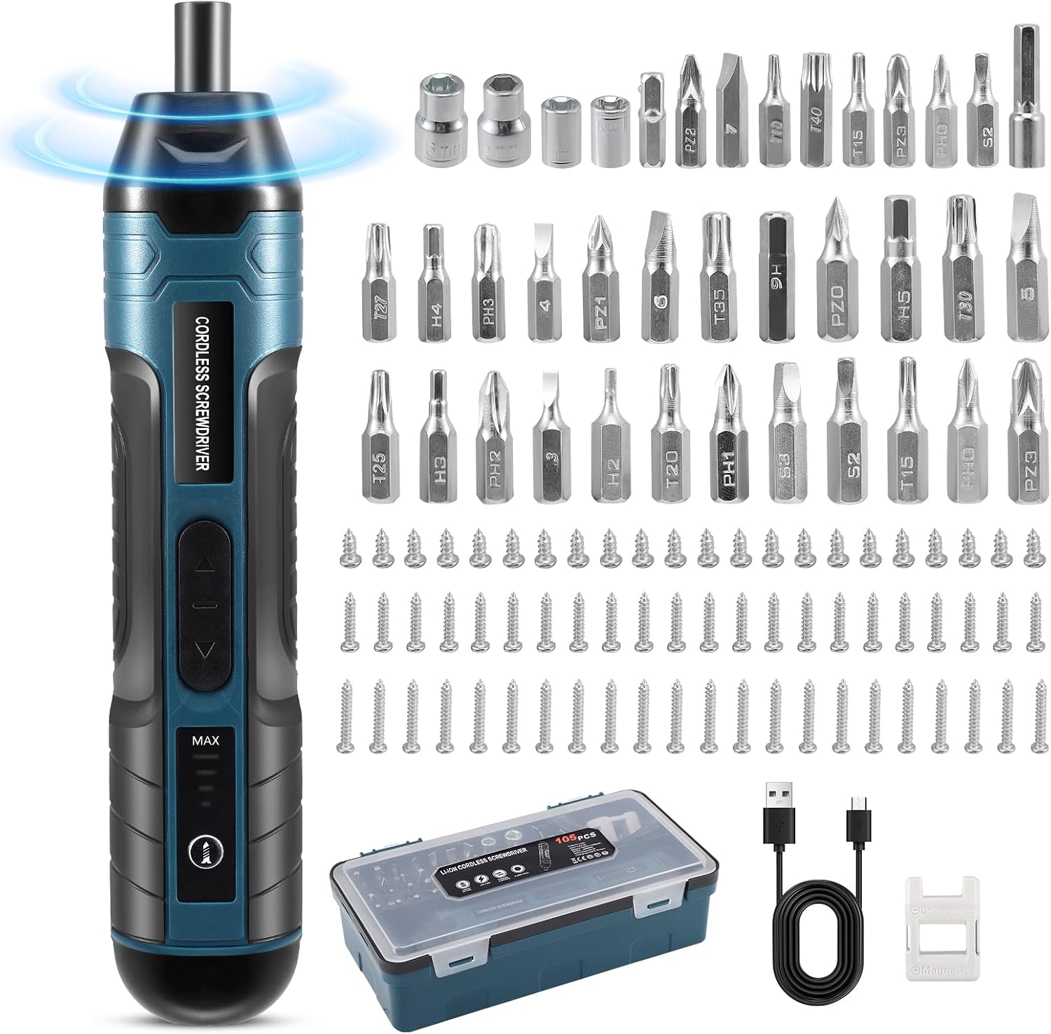 105 in 1 Electric Screwdrivers Cordless, 3.6V Rechargeable Portable Repair Tools Kit, Drill Screwdriver Bits Set, Adjustable Torque Electric Screwdriver Set, for Daily Home DIY Light Industrial Use
