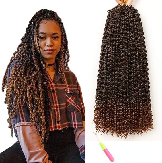 6 Pack Passion Twist Hair 18 Inch Bohemia Curly Passion Twist Crochet Line Passion Twist for Hair Water Wave Synthetic Braids Crochet Hair 18 Inch