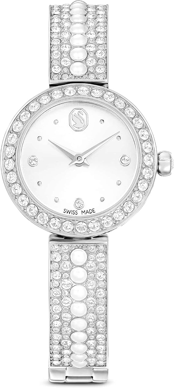 Swarovski Matrix Pearl Bangle Watch, Swiss Made, Crystal Bracelet, White, Stainless Steel
