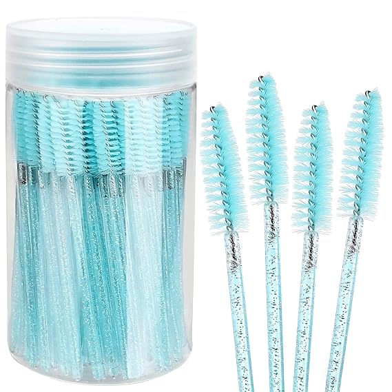 Elisel 100pcs Disposable Mascara Brushes with Container, Mascara Wands Makeup Brushes Applicators Kits for Eyelash Extensions and Eyebrow Brush (Blue)