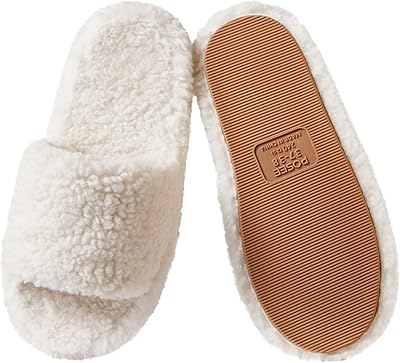 posee Fuzzy Memory Foam Slippers for Women, Fluffy Open Toe Slippers Curly Fur Cozy Flat Spa Slide Slippers Comfy Soft Non-Slip House Shoes Indoor and Outdoor, Warm Gift