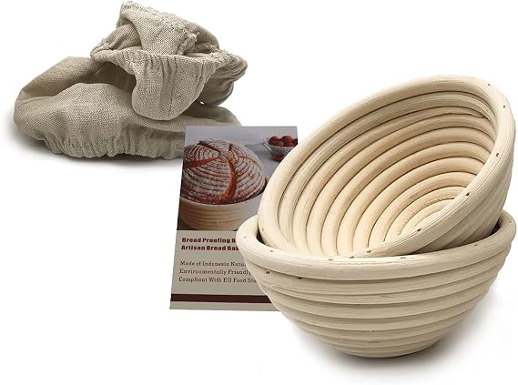 5 Inch Round Bread Proofing Basket Sourdough Rising Rattan Bowl for Artisan Bread Home Baking, 2 Pack