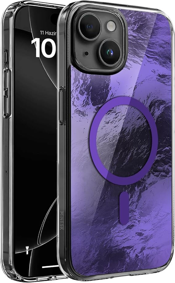 Minesk iPhone 15 Plus ve 14 Plus için ShineMag Serisi MagSafe ile Uyumlu Göz Alıcı ve Şık Metalize Arka Tasarım Yüksek Kalite Materyal Premium Hybrid Kılıf Kapak (Mor, 15 Plus/14 Plus)