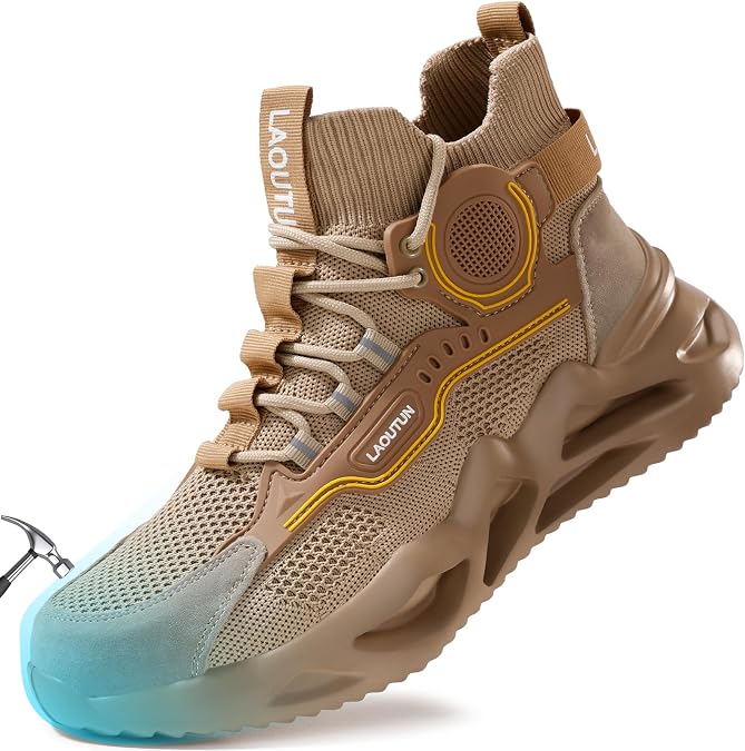 LAoutun Steel Toe Shoes for Men Work Shoes Safety Sneakers Lightweight | Comfortable, Puncture Proof, Slip on, Indestructible Construction Work shoes, ASTM Certificated , Warehouse, Factory