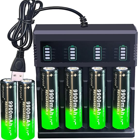 6pcs 9900mAh Rechargeable Battery,Universal USB Charger Ni-MH Rechargeable Battery ,Charger for Rechargeable Batteries(Button Top