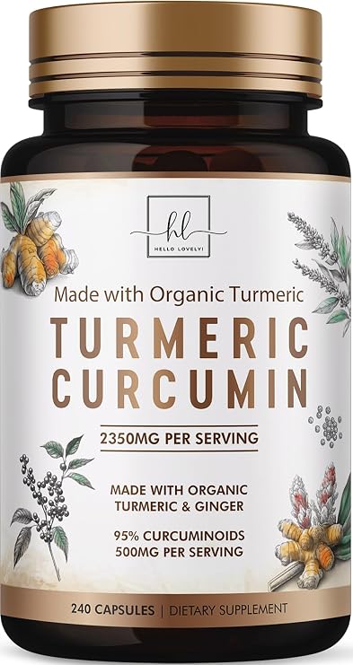 Turmeric Curcumin Supplement with 95% Curcuminoids, Organic Turmeric & Ginger 1750mg, BioPerine Black Pepper for Best Absorption, Nature's Vegan Joint Support, Non-GMO, Bottled in USA - 240 Capsules